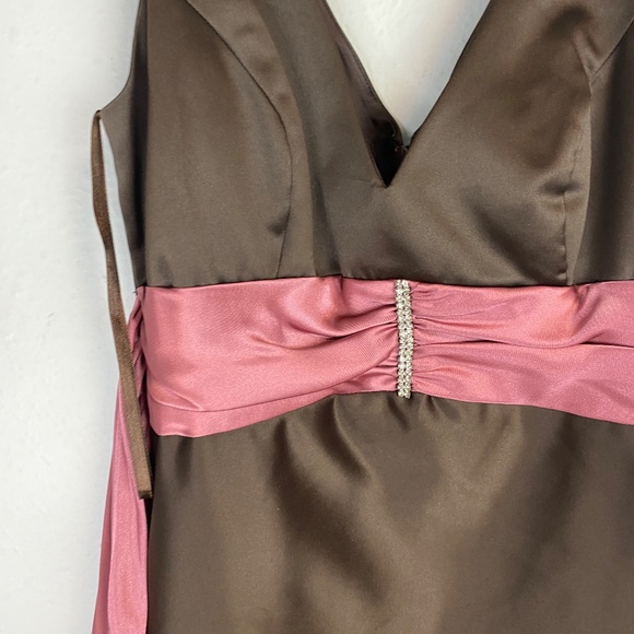 JUMP APPAREL STRAP Belt TIE/RHINESTONE Tulle homecoming DRESS 5/6 brown/pink - Picture 2 of 10